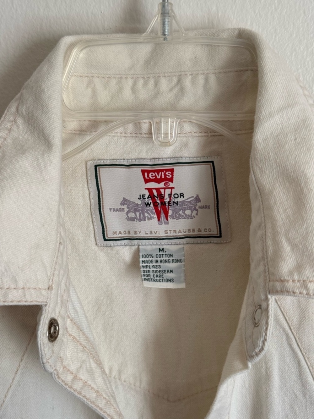 Vintage 90s Levi's Women's Off White Western Snap Button Up Shirt Size Medium - Picture 5 of 6